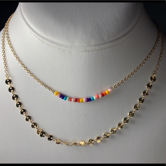 2 strand gold tone seed bead necklace - Picture 2 of 4